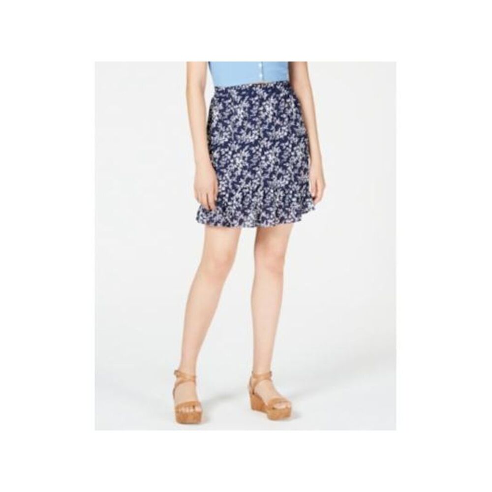 MAISON JULES Womens Navy Floral Mini Ruffled Skirt S